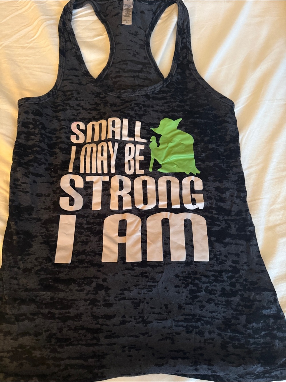 Next Level Apparel Black Racerback Tank with White Text and Neon Green Graphic